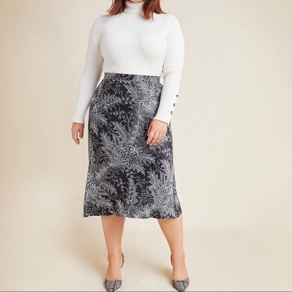 ANTHROPOLOGIE Bias Satin Midi Skirt